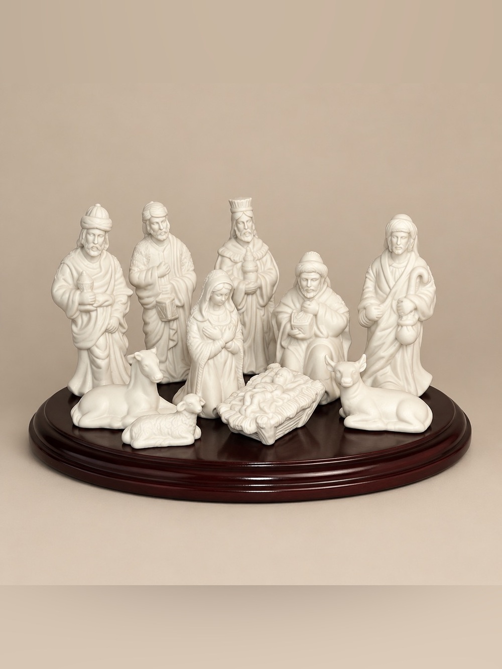 World Bazaars Jade Collection 11-Piece Porcelain Nativity Scene Set Oval Base